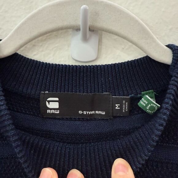 G Star Raw Men's Size Medium Indigo Blue Dadin Knit Pullover Sweater Crewneck - Picture 8 of 13